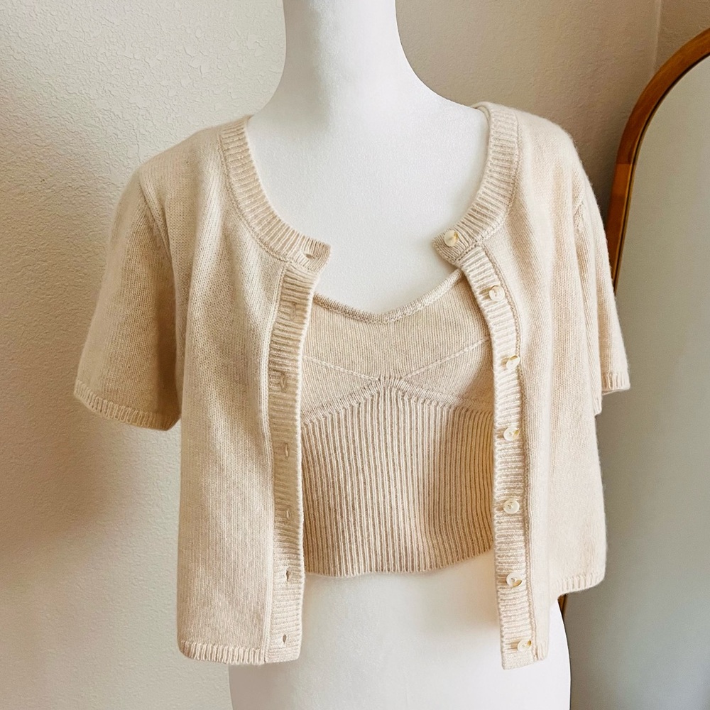 🎀Cashmere Prep Set🎀 Gisela Cami & Short Sleeve Cardigan Set in Gossamer